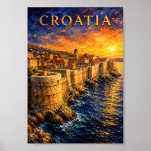 Croatia: Golden Sunset Dubrovnik Art Souvenir Poster