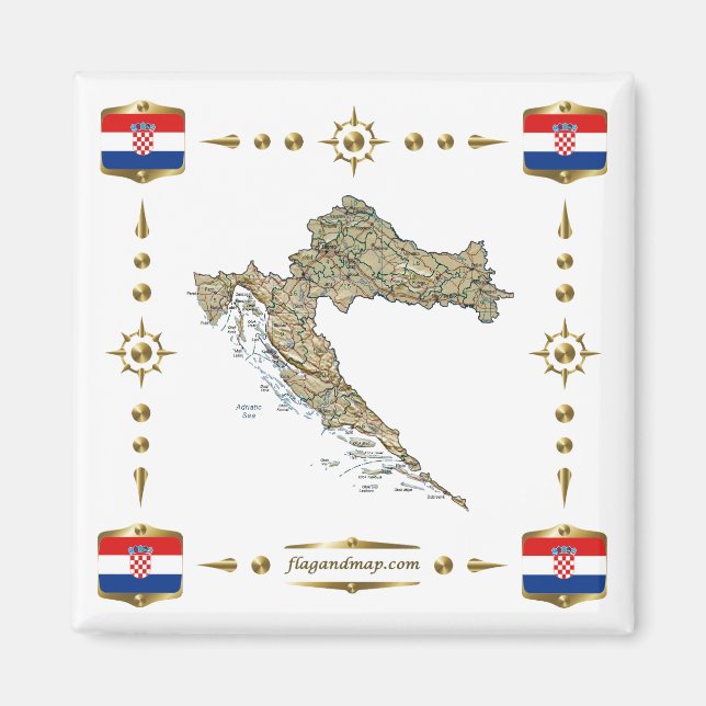 Croatia Map + Flags Magnet (Front)