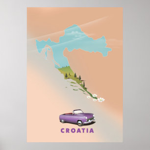 Croatia Map Illustrated print poster.