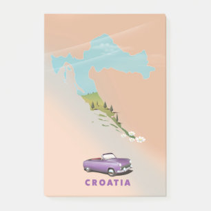 Croatia Map Illustrated print poster. Post-it Notes