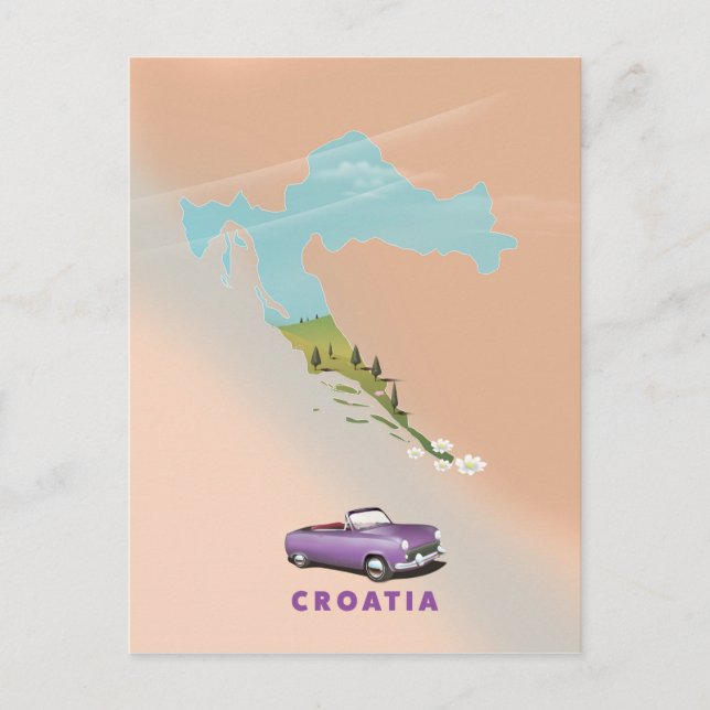 Croatia Map Illustrated print poster. Postcard (Front)
