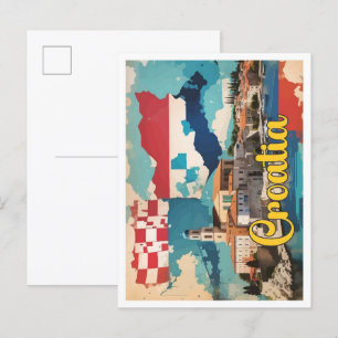 Croatia Pop Art Travel Illustration Postcard