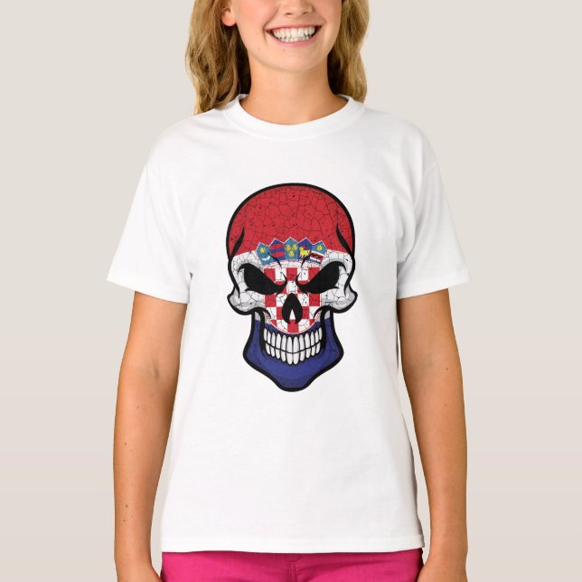 Croatia Smiling Skull Flag T-Shirt (Front)