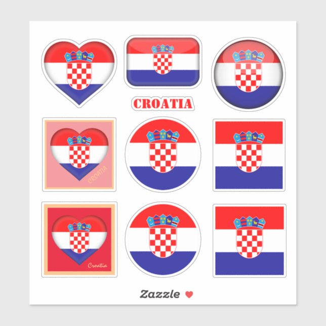 Croatia stickers & Croatian Flag, Heart /sports (Sheet)