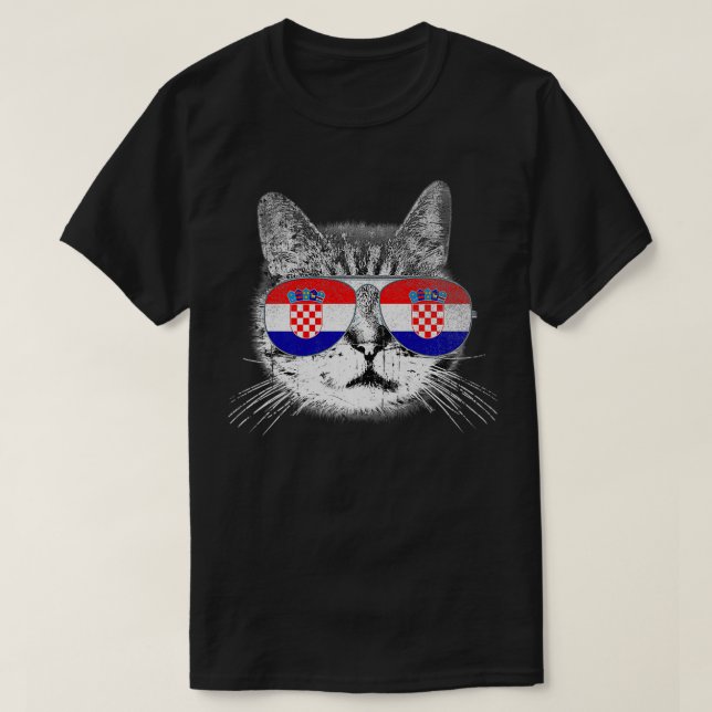 Croatian Croatia Flag Country Roots Cat Lover Prid T-Shirt (Design Front)