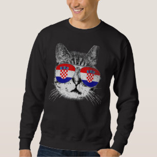 Croatian Croatia Flag Country Roots Cat  Pride Sweatshirt