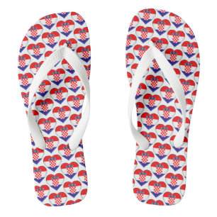 Croatian Flag Colours Hearts Pattern Patriotic Jandals
