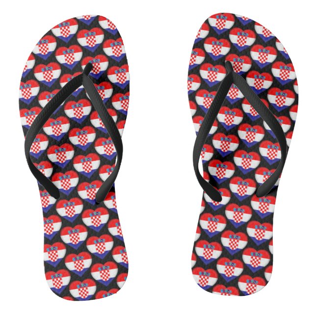 Croatian Flag Colours Hearts Pattern Patriotic Jandals (Footbed)