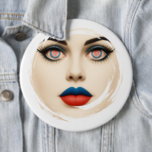 Croatian Flag Face – Eyes & Lips Pop Art Portrait 6 Cm Round Badge