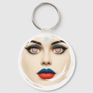 Croatian Flag Face – Eyes & Lips Pop Art Portrait Key Ring