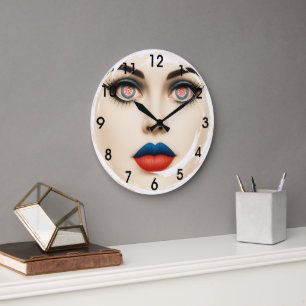 Croatian Flag Face – Eyes & Lips Pop Art Portrait Large Clock