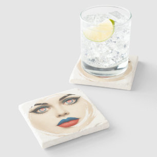 Croatian Flag Face – Eyes & Lips Pop Art Portrait Stone Coaster