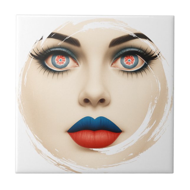 Croatian Flag Face – Eyes & Lips Pop Art Portrait Tile (Front)