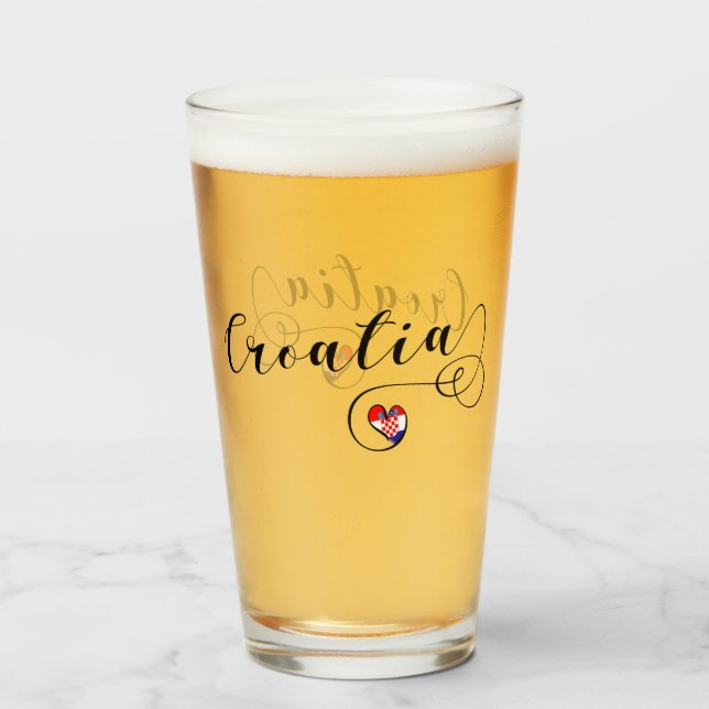 Croatian Flag Heart, I Love Croatia Glass (Back Filled)