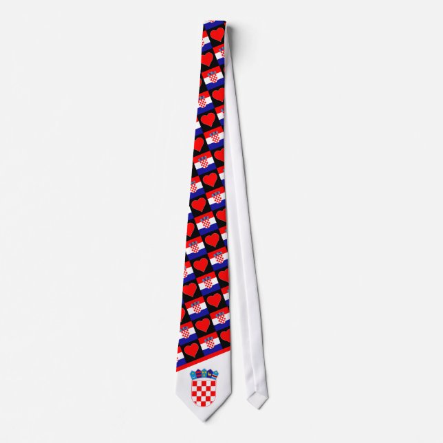 Croatian Flag Heart Pattern Croatia National Pride Tie (Front)