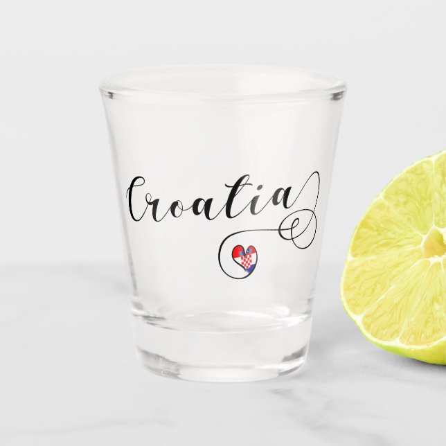 Croatian Flag in Heart, Croatia Shot Glass (Front)