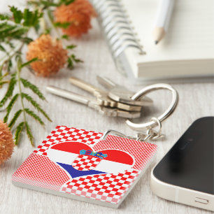 Croatian Flag in Heart Hrvatska Zastava Key Ring