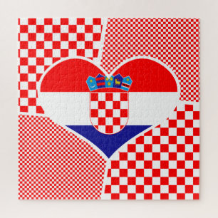 Croatian Flag in Heart Shaped Collage Jigsaw Puzzl Puzzle
