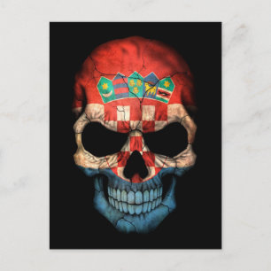 Croatian Flag Skull on Black Postcard