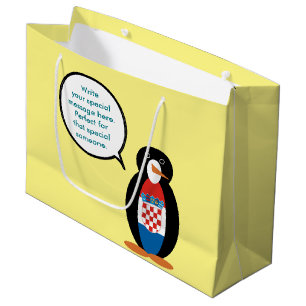 Croatian Flag Talking Ms Penguin Personalised Large Gift Bag