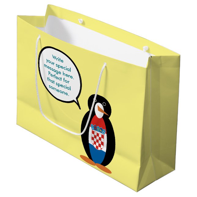 Croatian Flag Talking Ms Penguin Personalised  Large Gift Bag (Front Angled)