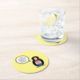 Croatian Flag Talking Ms Penguin Personalised  Round Paper Coaster