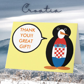 Croatian Flag Talking Ms Penguin Personalised Thank You Card