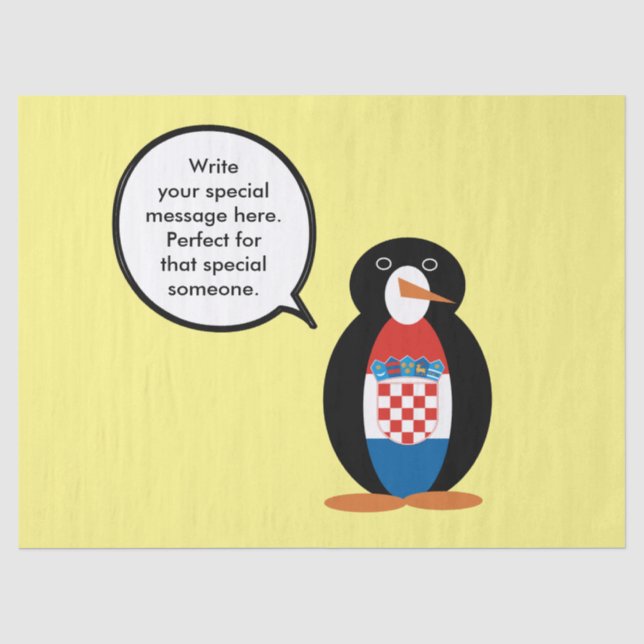 Croatian Flag Talking Ms Penguin Personalised  Tissue Paper (Front)