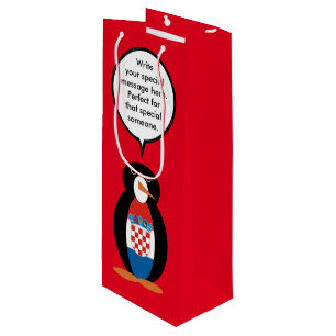 Croatian Flag Talking Ms Penguin Personalised  Wine Gift Bag