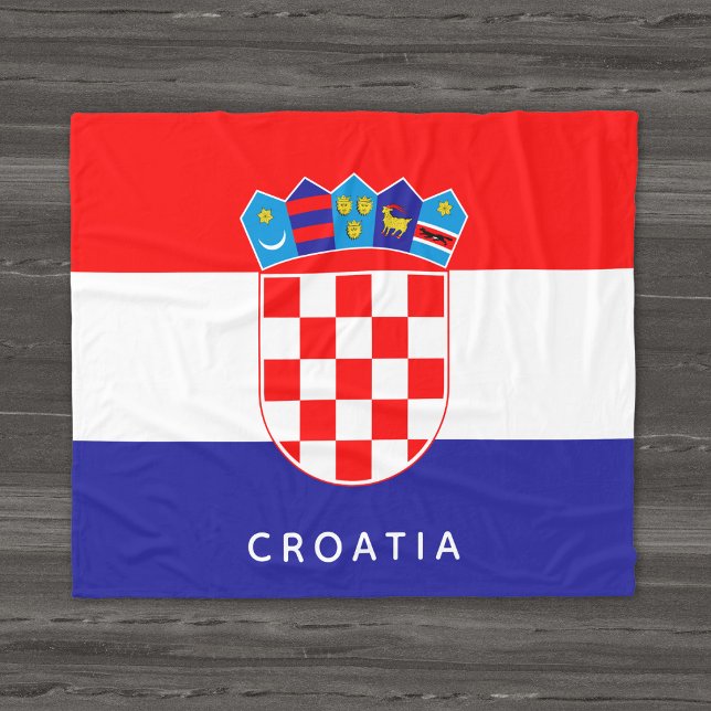 Croatian Flag With Custom Text Fleece Blanket (Creator Uploaded)