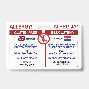 CROATIAN Gluten Free Travel Card   Allergy Badge ID Badge