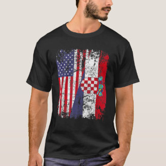 CROATIAN ROOTS Half American Flag CROATIA T-Shirt