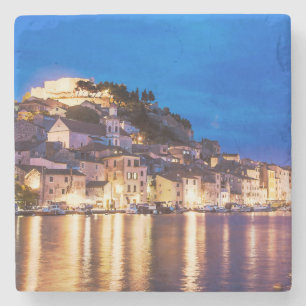 Croatian town Sibenik at night Stone Coaster