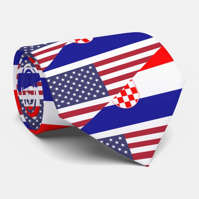 Croation American Pride US Croation Flag Neck Tie (Rolled)