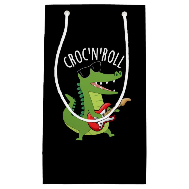 Croc N Roll Funny Crocodile Pun Dark BG Small Gift Bag (Front)