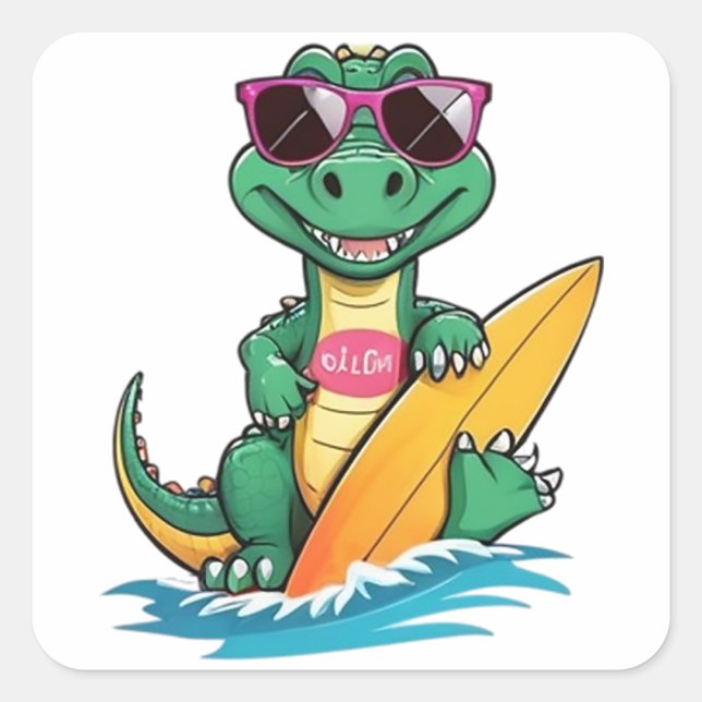 Croc Surfer Square Sticker (Front)