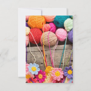Crochet Balls of Colourful Yarn and Flowers  Card