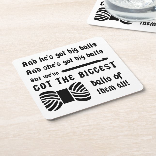 Crochet • Big Balls of Yarn Crafts Square Paper Coaster (Angled)