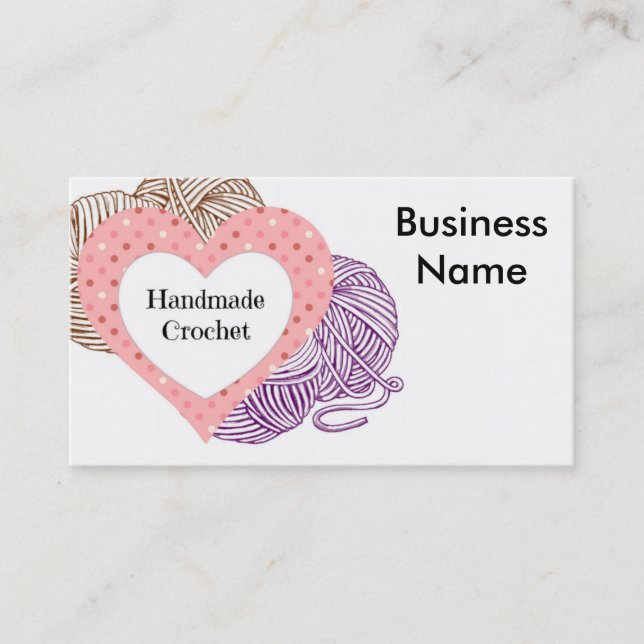 Crochet biz Card with yarns and Heart Shaped logo (Front)