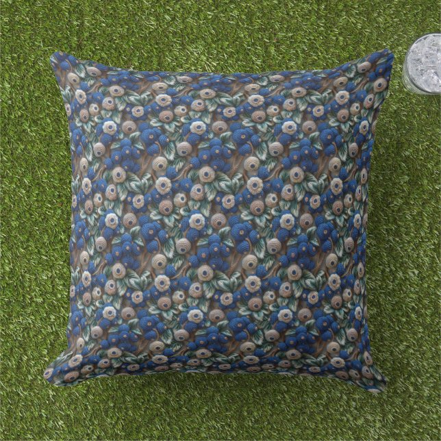 Crochet Blueberries Fruit  Cushion (Grass)