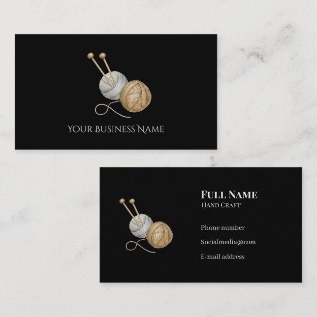 Crochet Business Card with Yarn Balls & Needles (Front/Back)