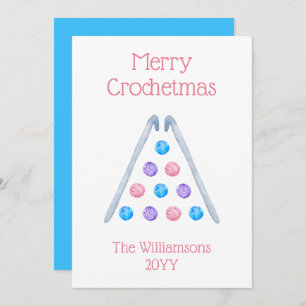 Crochet Christmas Tree Watercolor Yarn Turquoise Holiday Card