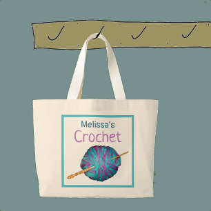 Crochet! Crochet hook and yarn, personalised. Larg Large Tote Bag