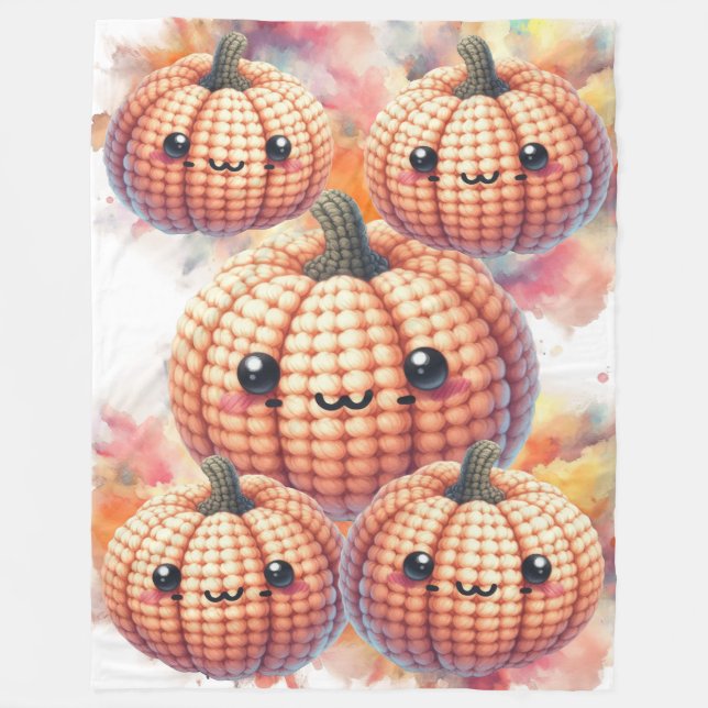 Crochet Cute Pumpkin Fleece Blanket (Front)