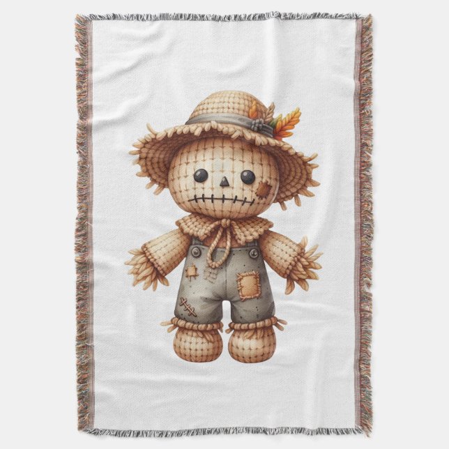 Crochet Cute Scarecrow Throw Blanket (Front Vertical)