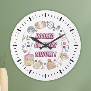 Crochet Elements Circle “Hooked on Every minute " Large Clock