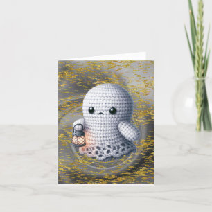 Crochet Ghost With Lantern Blank Thank You Card