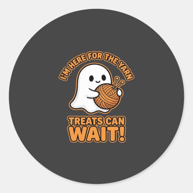 Crochet Ghost Yarn Halloween Design Classic Round Sticker (Front)