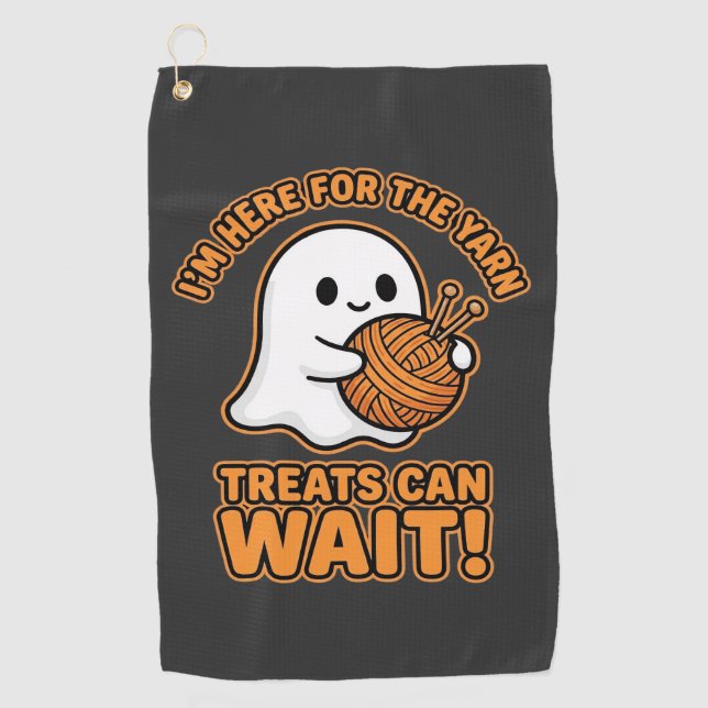 Crochet Ghost Yarn Halloween Design Golf Towel (Front)