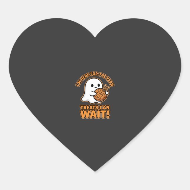 Crochet Ghost Yarn Halloween Design Heart Sticker (Front)